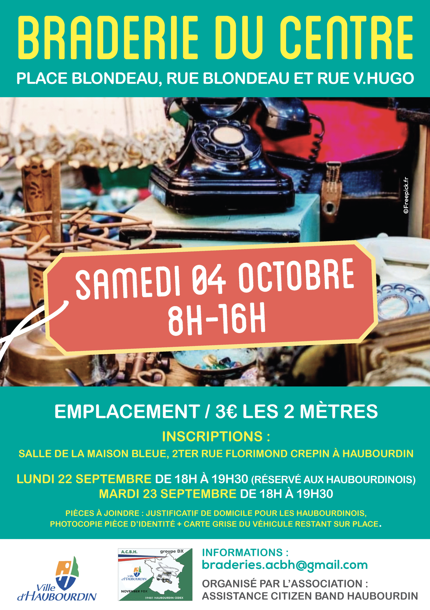 Affiche pour la Braderie du Centre qui aura lieu le 4 octobre 2025 à Haubourdin