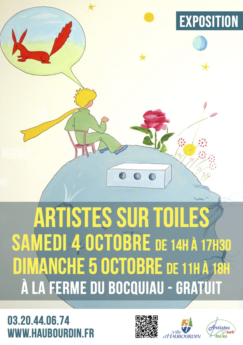 Affiche pour l'Exposition Artistes sur Toiles, du 4 au 5 octobre 2025 à la Ferme du Bocquiau à Haubourdin