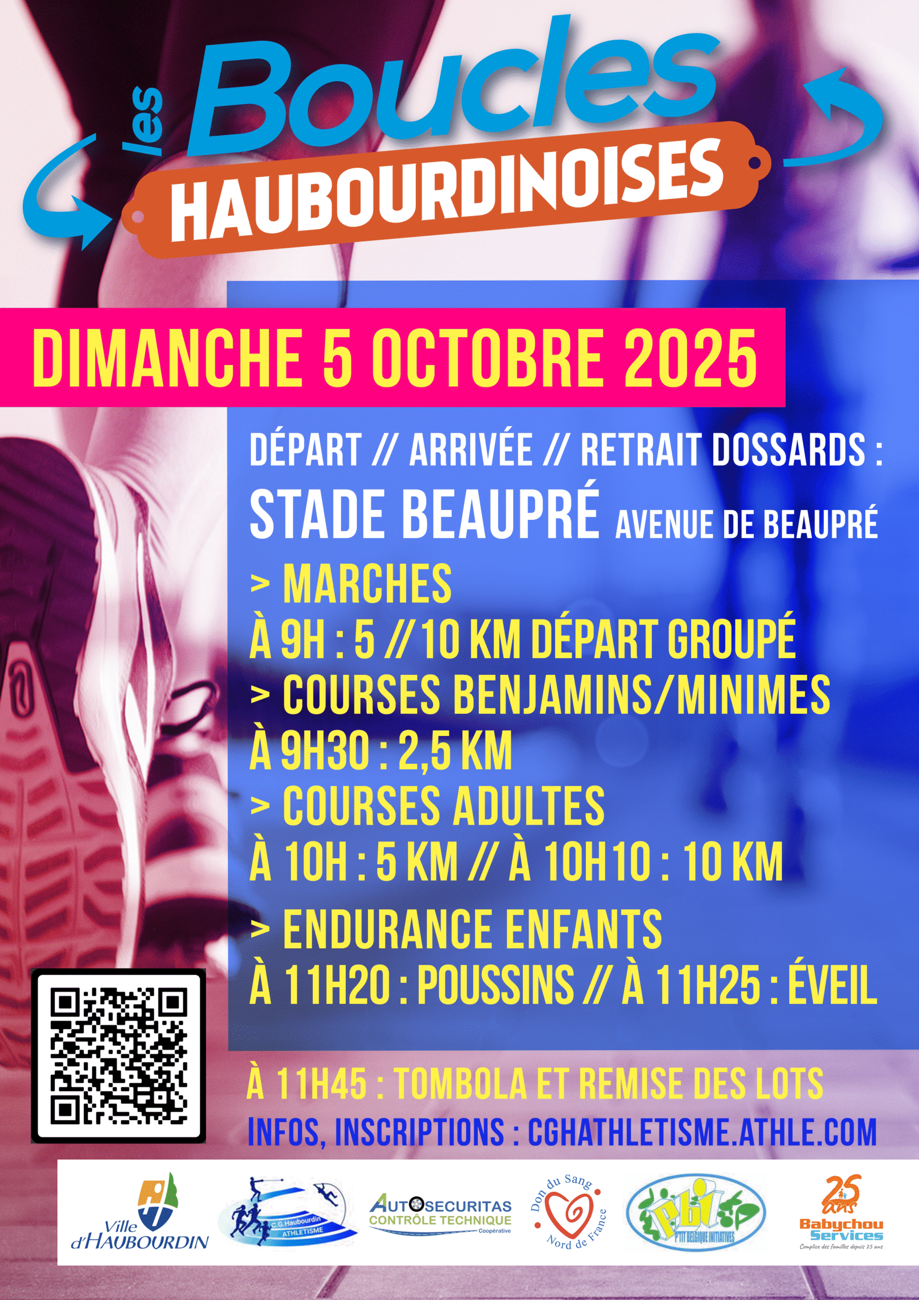 Affiche pour les Boucles Haubourdinoises, se déroulant le 5 octobre 2025 au Stade Beaupré à Haubourdin
