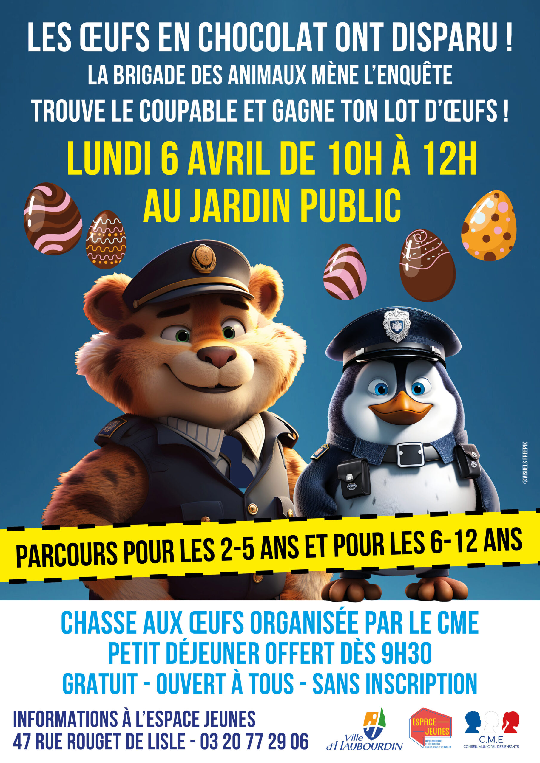 Le CME fait sa chasse aux oeufs le lundi 6 avril de 10 à 12h00 au Jardin Public.