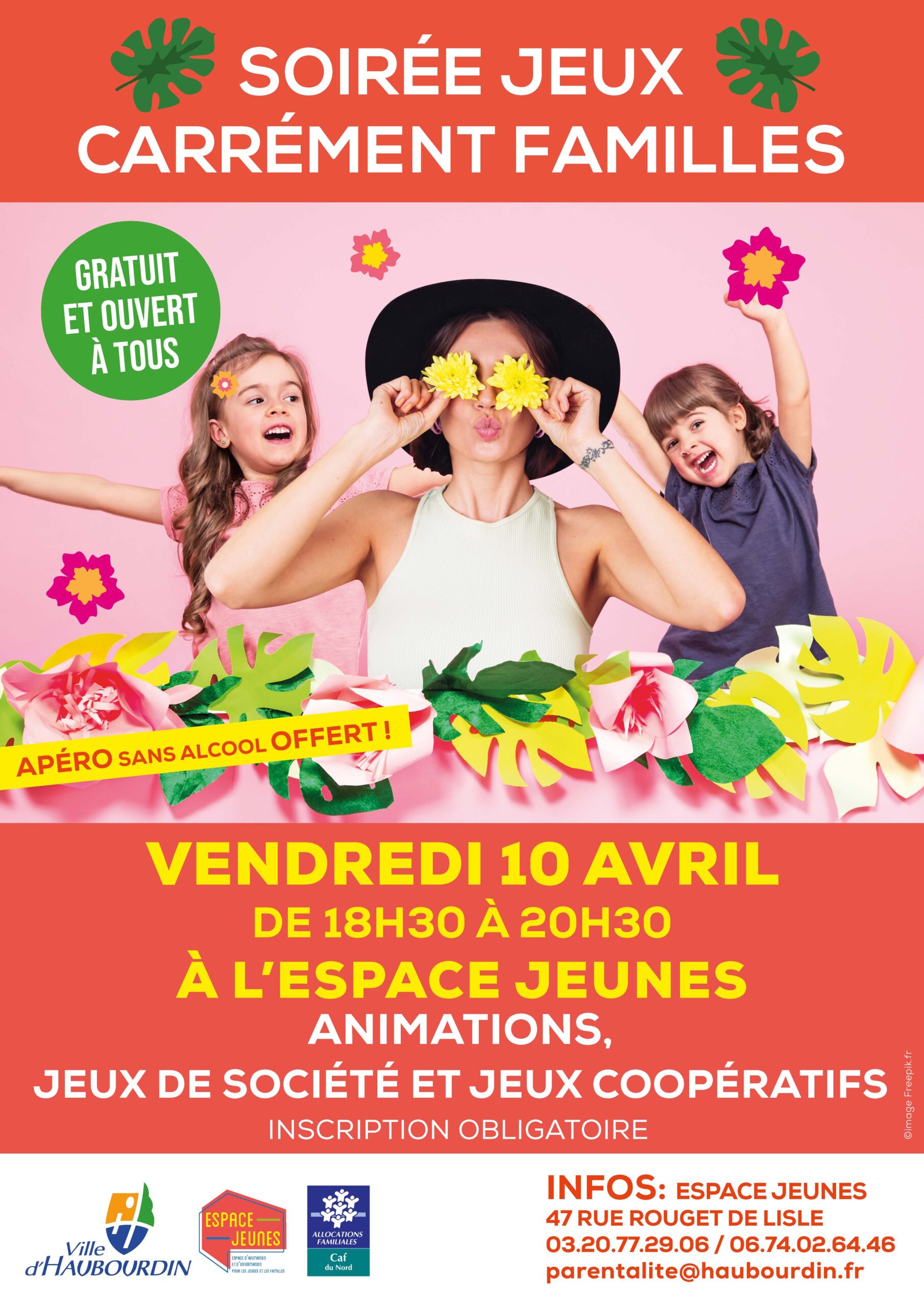 La Soirée Jeux Carrément Famille de Printemps aura lieu ce 10 avril 2026 de 18h30 à 20h30 à l'Espace Jeunes d'Haubourdin.