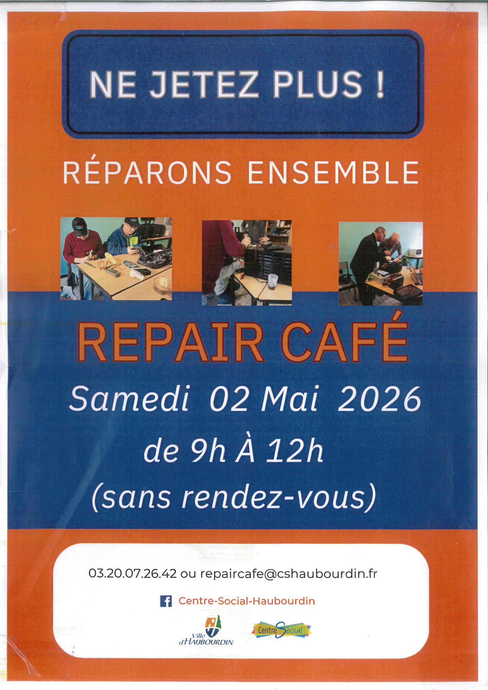 Le prochain Repair Café aura lieu au Centre Social le 2 mai 2026 en matinée.
