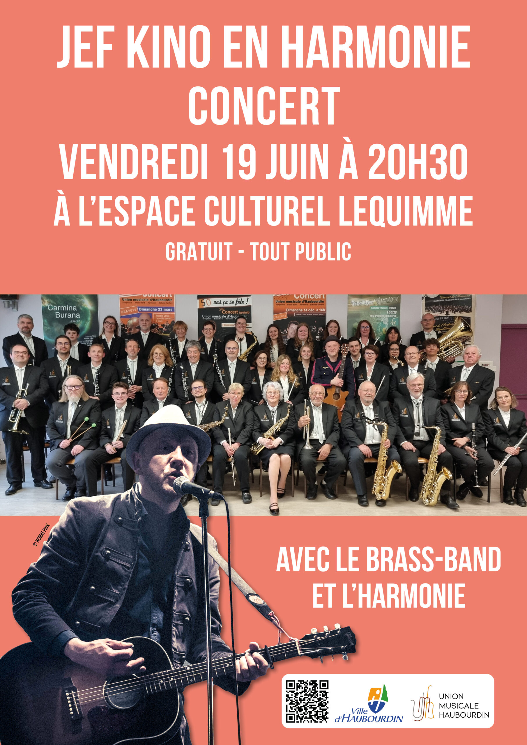 Le concert de Jef Kino et de l'UMH aura lieu le 19 juin 2026 à l'Espace Culturel Lequimme