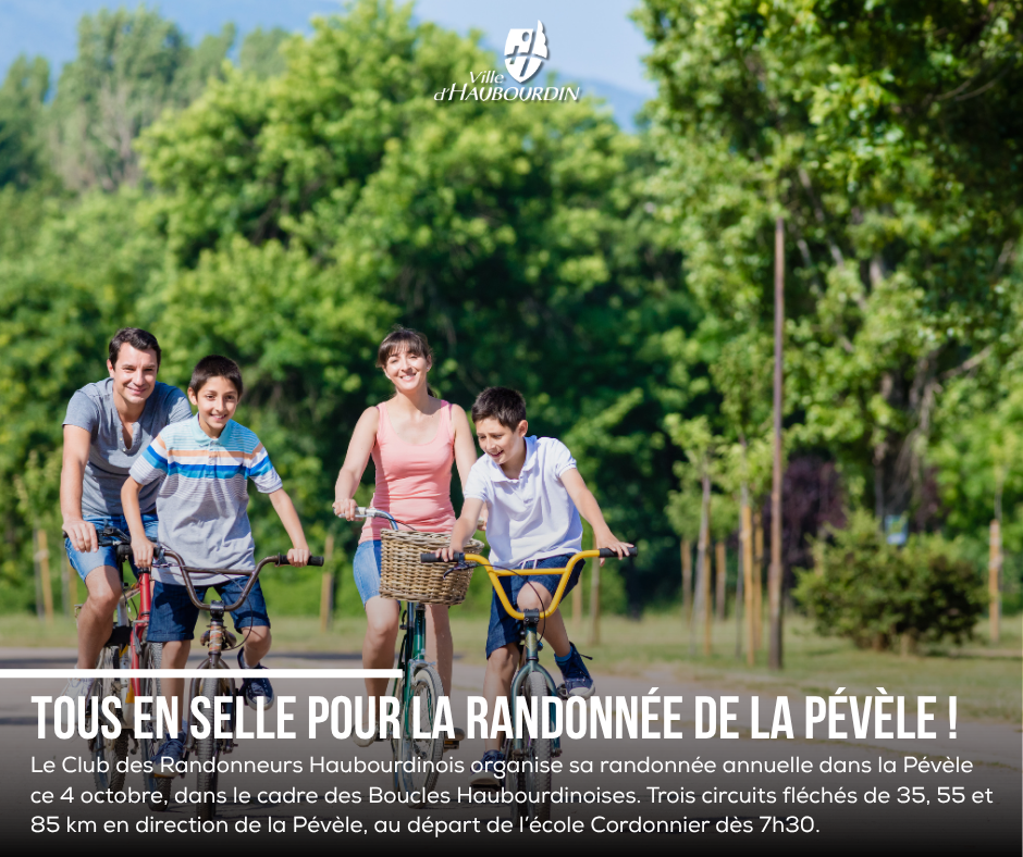 Le Club des Randonneurs Haubourdinois organise sa randonnée annuelle dans la Pévèle ce 4 octobre, dans le cadre des Boucles Haubourdinoises. Trois circuits fléchés de 35, 55 et 85 km en direction de la Pévèle, au départ de l’école Cordonnier dès 7h30.